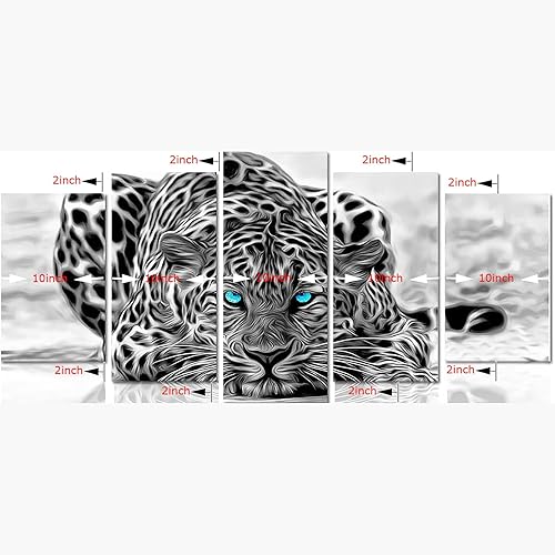 Miniatura 4 de Panel de lienzo en blanco y negro con dibujo de leopardo con armazón Fácil de colgar varios tamaños