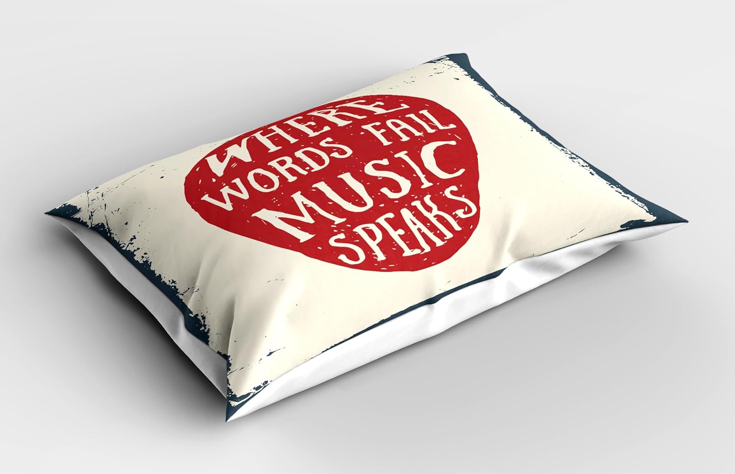 Ambesonne Rock Music Pillow Sham Set of 2, Where Words Fail Music Speaks Words Musical Slogan Hand Drawn Pick, Quality Microfiber Bedding Item for All Seasons, 30" x 20", Blue Beige