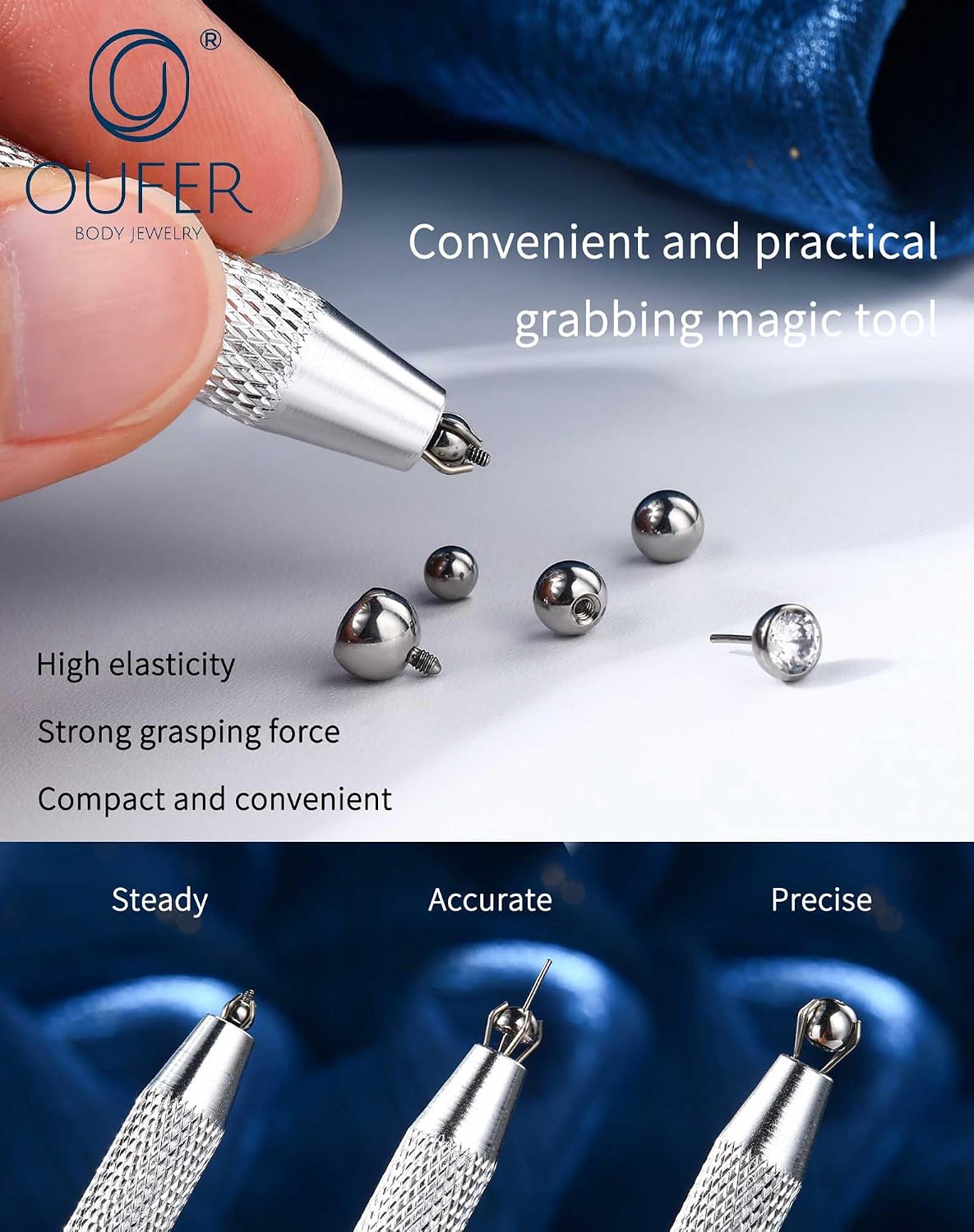 OUFER Piercing Ball Grabber, 16G 18G Flat Back Earrings Piercing Guide needle Tool, Surgical Steel Internally Threaded Push Pin External Thread Assistant Body Piercing Kit for Ear Nose Lip Tool