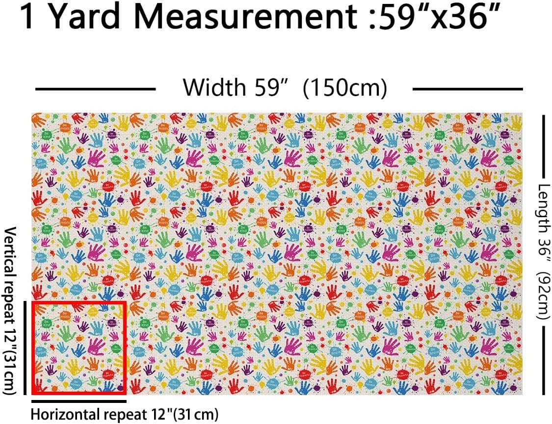 Erosebridal Handprints Fabric by The Yard, Footprints Colorful Effect Upholstery Fabric for Kids Girl Boy, Open Palms Waterproof Decorative Fabric, Watercolor Abstract Indoor Outdoor Fabric, 3 Yards