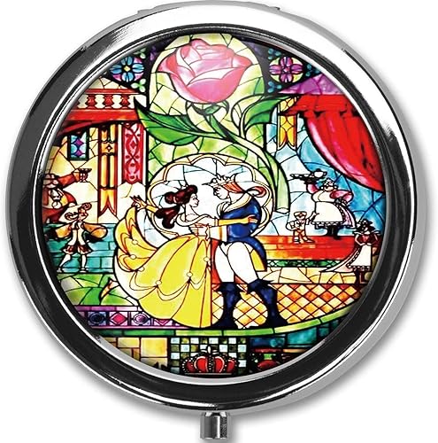 Miniatura 1 de Prince and Princess - Estuche organizador de pastillero redondo plateado personalizado de 2.1 pulgadas, 2.1 x 2.1 x 0.2 pulgadas