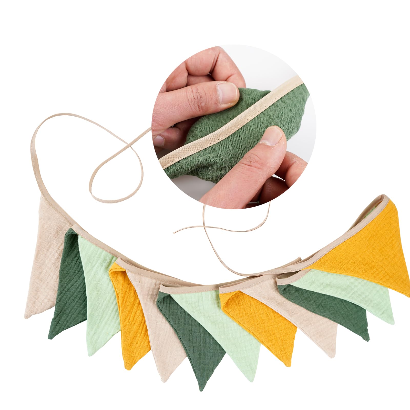 G2PLUS Muslin Fabric Bunting for Nursery: 12PCS Double Side Cloth Triangle Banner - Image 3