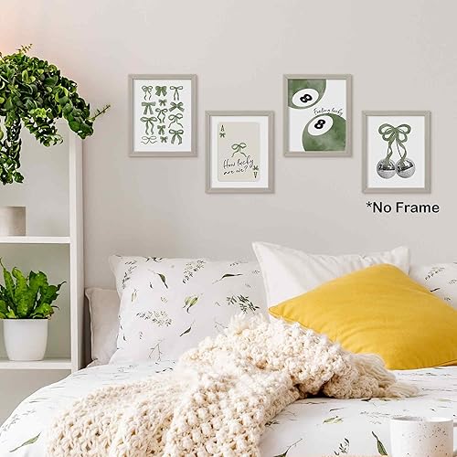 Miniatura 2 de TLESKE Pósteres preppy de arco de coqueta verde salvia, sin marco, 8 x 10 pulgadas, juego de 4, decoración de pared de 8 bolas de la suerte estética