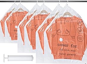 6 Hanging Vacuum Bags with 360° Hooks - Vacuum Storage Bags for Clothes and Clothes - Space Saving - 90/110/135×70cm
