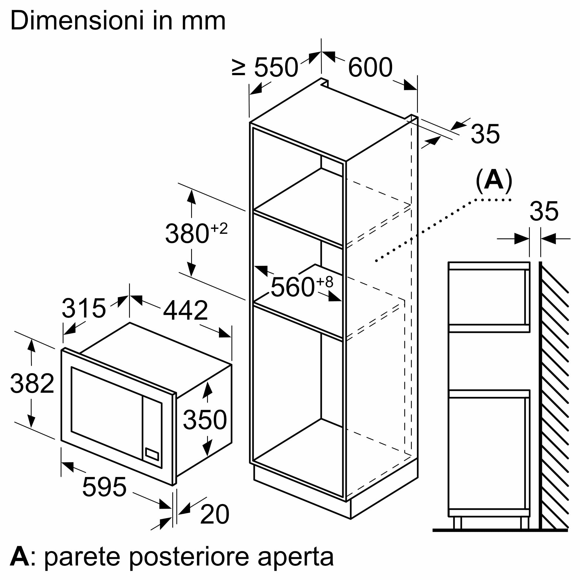 Serie 2, Microonde da incasso, Con display digitale, Illuminazione LED, Sistema automatico di pulizia, Nero