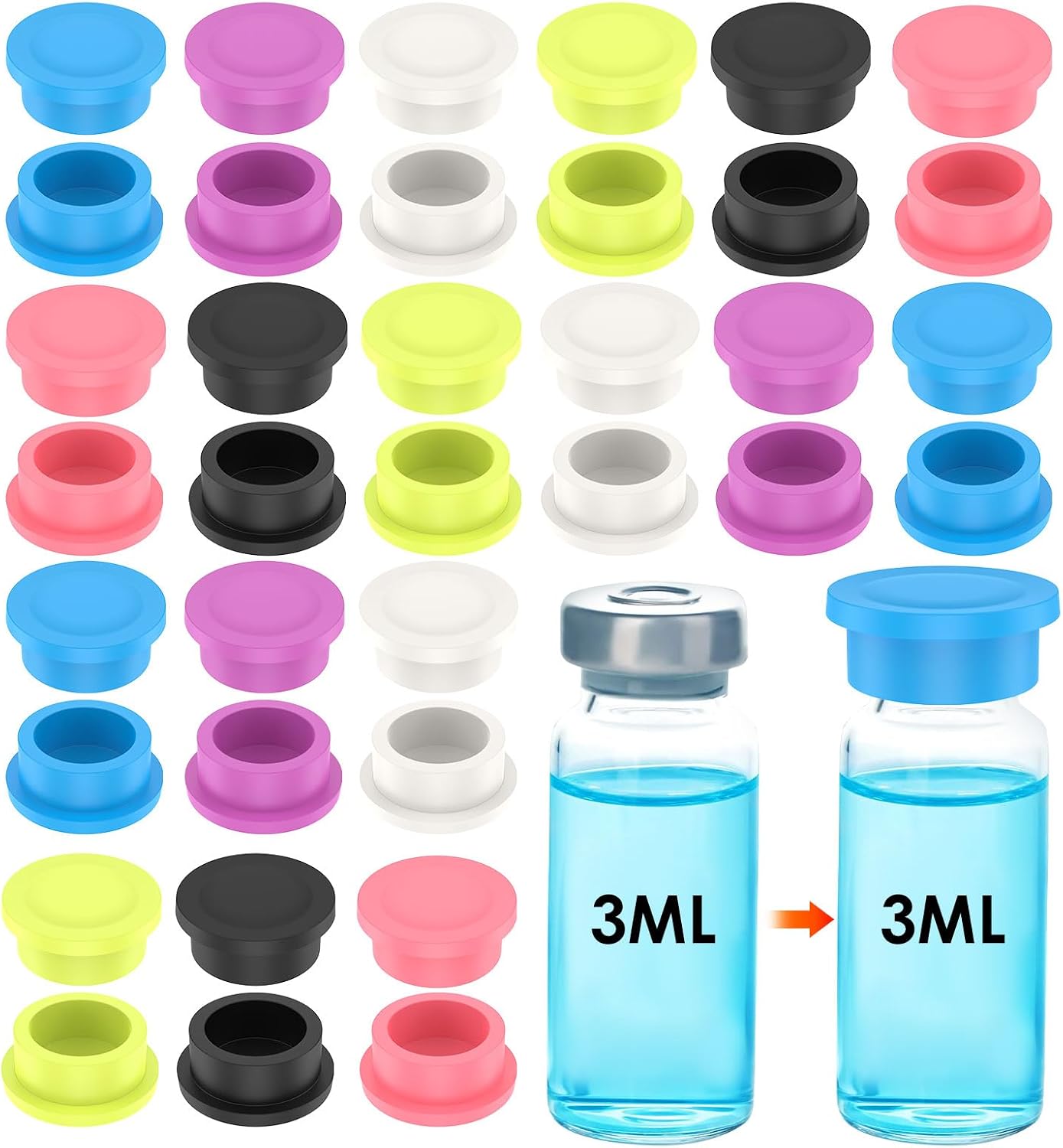Protective Vial Caps 12PCS for 3ml Glass Vials, 6 Colors Multipurpose Reusable Vial Lids Cover Dust- & Leak-Proof for 3ml Flip Off Caps for Labs Research, Cosmetics (12)
