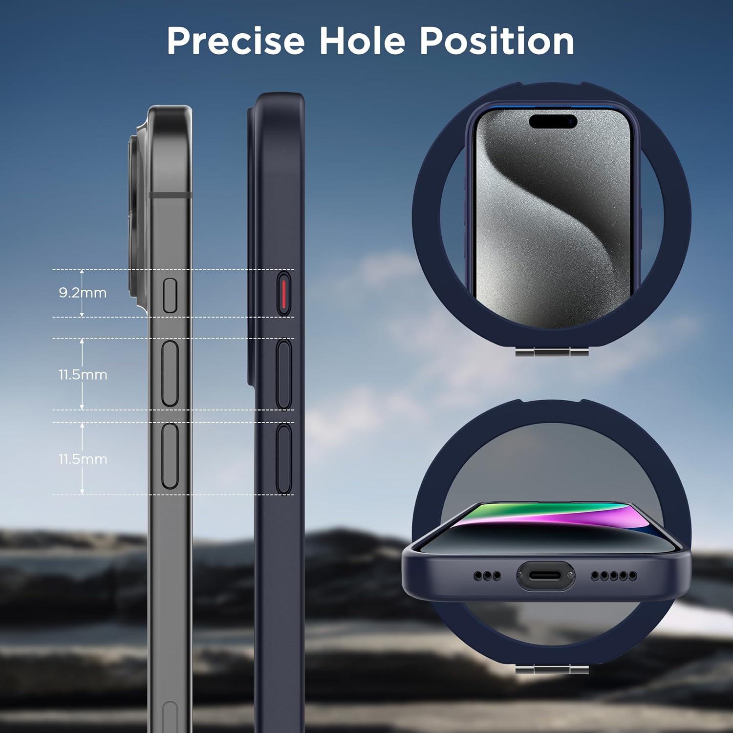 CACOE Magnetic Case for iPhone 15 Pro 6.1 inch with 360° Rotatable Ring Stand,Compatible with MagSafe Car Phone Mount,Cover Phone Holder for Desk Meeting Dark Blue