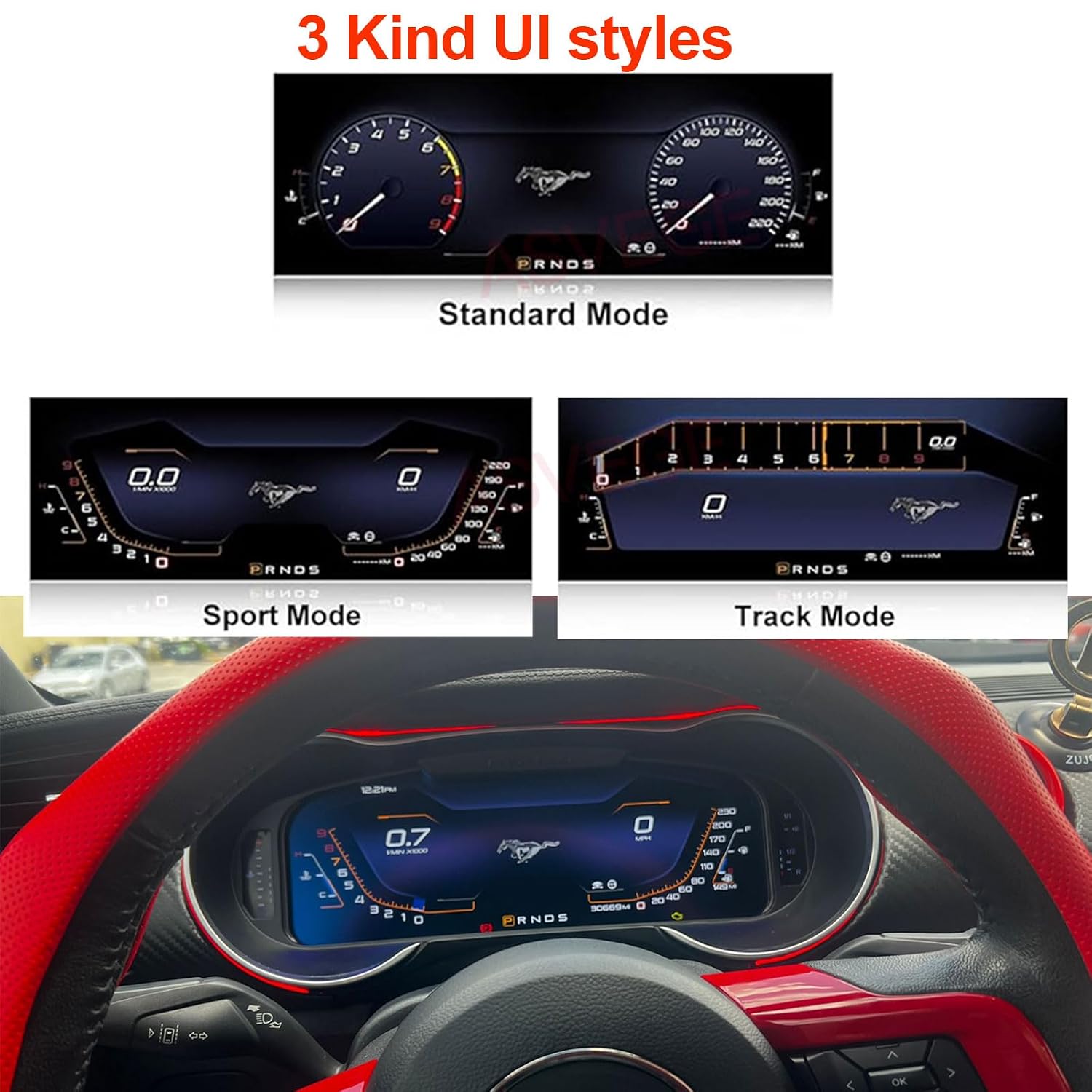 12.3 inch Digital Dash Cluster for Ford Mustang 2015-2023 LCD Digital Gauge Dashboard Panel Virtual Instrument Cluster Cockpit LCD Speedometer