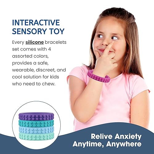 Miniatura 4 de Pulseras masticables para niños sensoriales, pulsera de silicona para masticar, pulsera masticable con motor oral para masticadores con autismo,