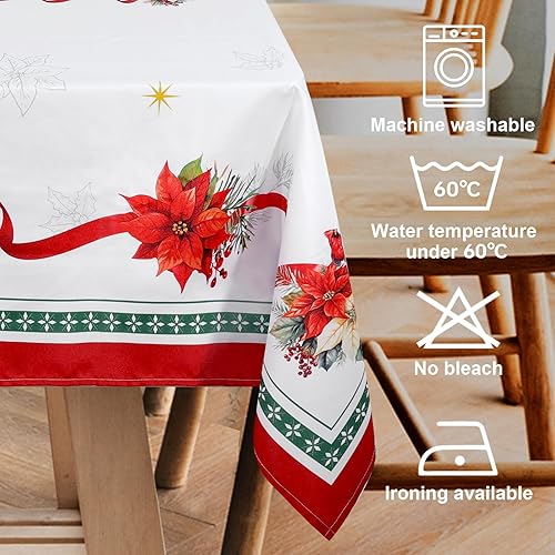 Miniatura 4 de Arquiel Mantel de Navidad de Pascua impermeable, rectangular, color rojo, resistente a las manchas, para cocina, mesa, fiesta, picnic, cena,