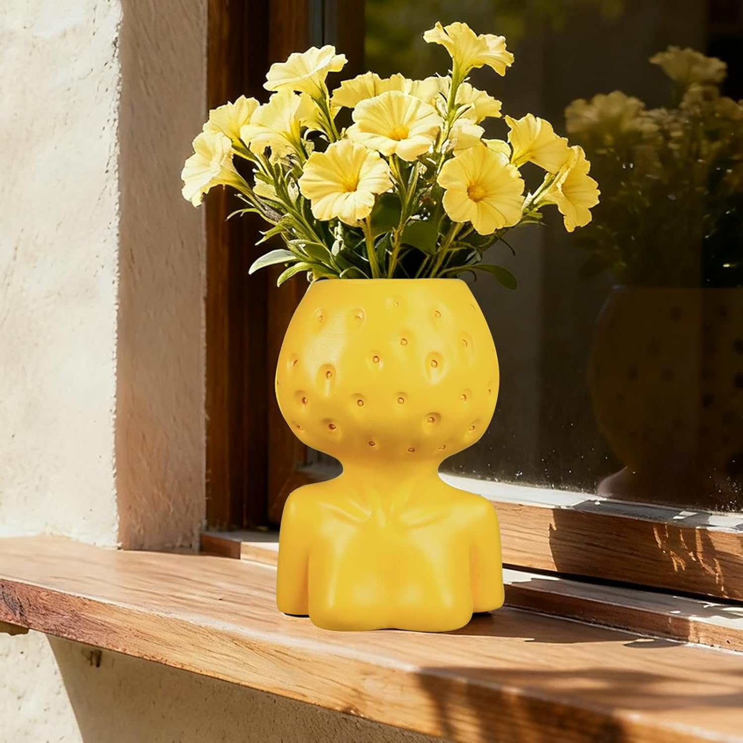 Face Planter Head Planter Pot, Female Form Face Vase Art Vase with Drainage Hole, Resin Flower Pot for Indoor Outdoor Plants Succulents Decorative Home Decor Gift, Yellow