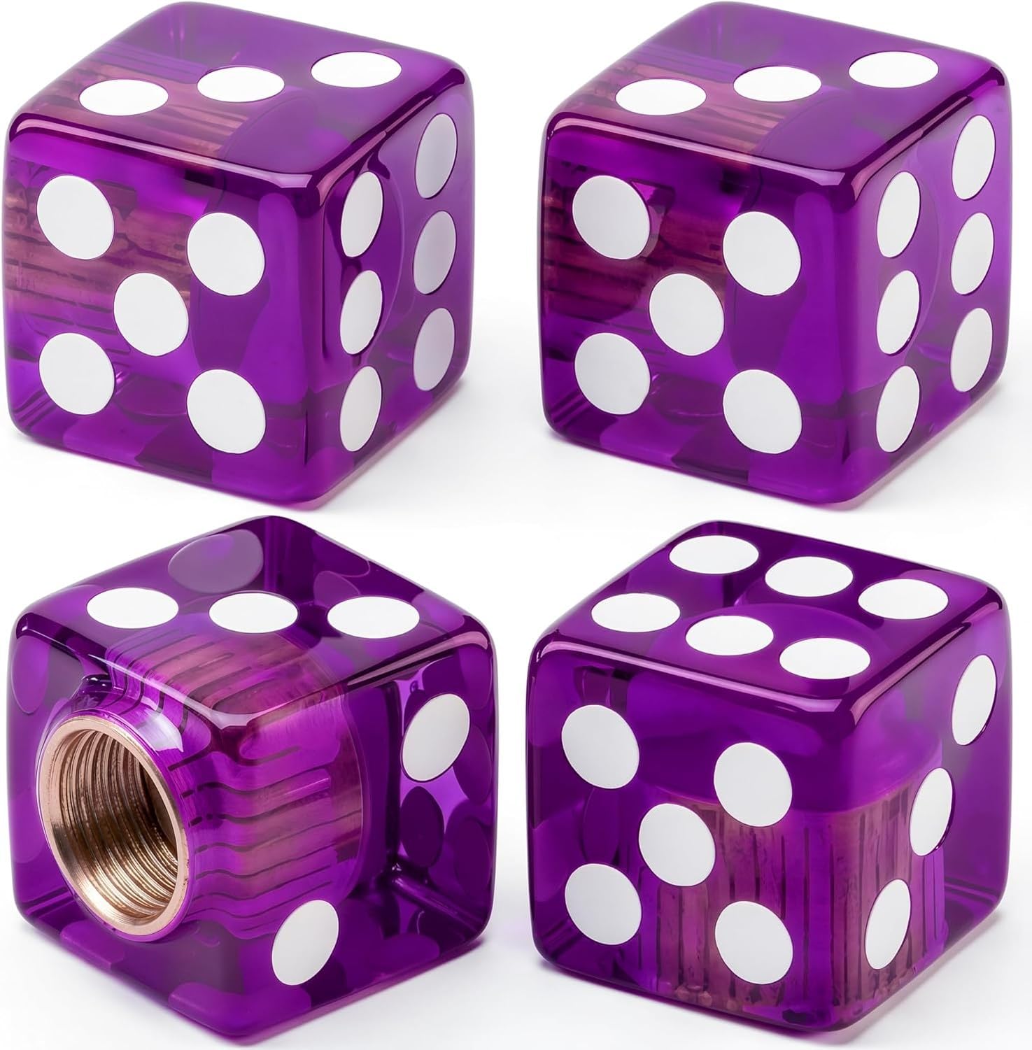 WOMGKDA Dice Shape Tire Valve Stem Caps 4PCS, Universal Copper Core Dustproof Tire Valve Covers for Cars, SUVs, Trucks, Motorcycles and Bicycles, Purple, 4 pcs