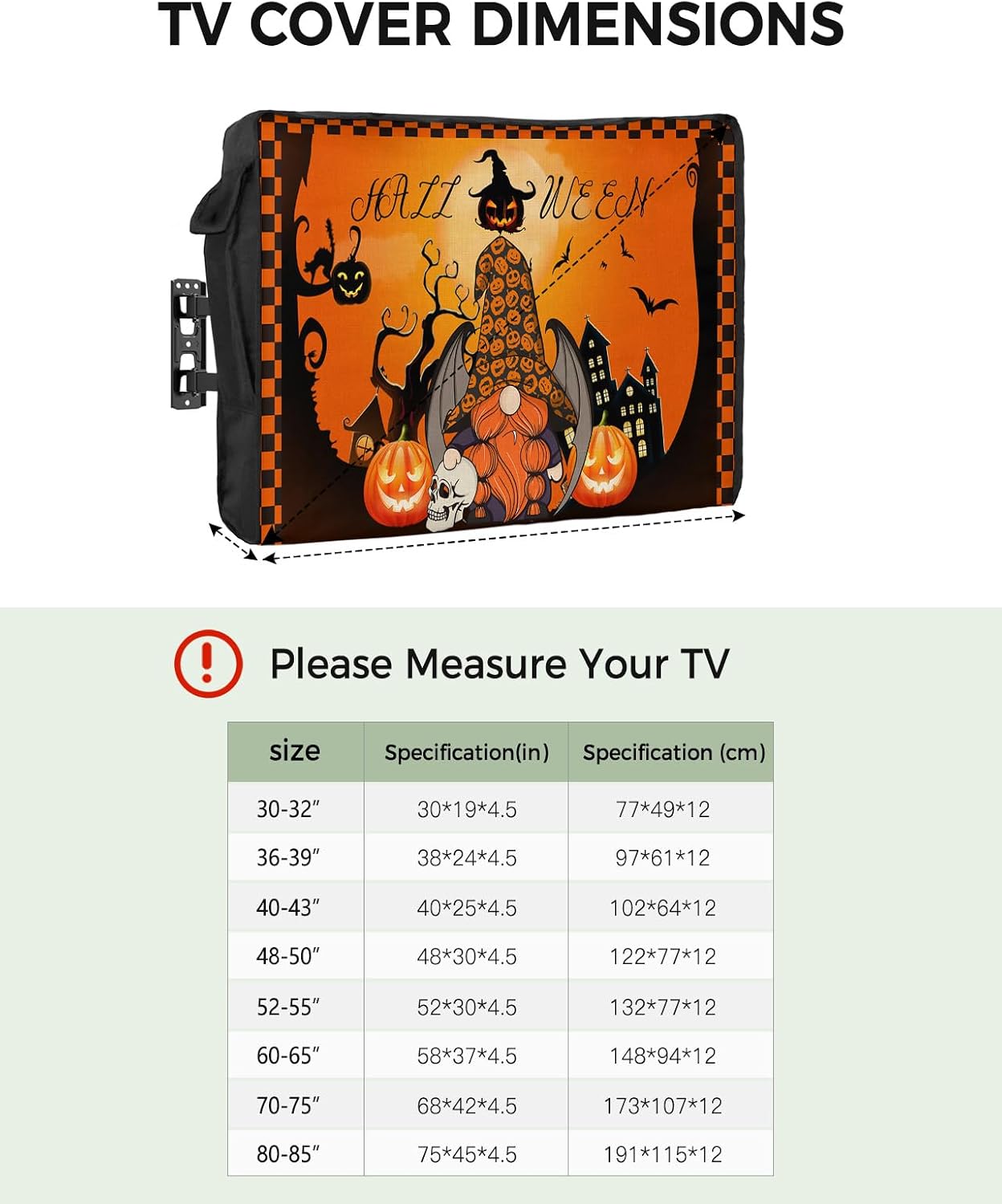 Outdoor TV Cover - Halloween Gnome with Bat Wings Pumpkin Ghost House Waterproof and Weatherproof 48"-50" LCD Movable Shield TV Display Screen Protector Outside Television Covers