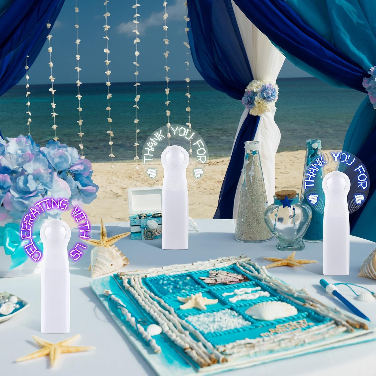 Mini Portable Handheld Fans Bulk For Guest LED Battery Powerful Fan Small Personal Fans Thank You For Celebrating With Us Gifts for Summer Beach Wedding Baby Shower Party Favors (24, White Wedding)