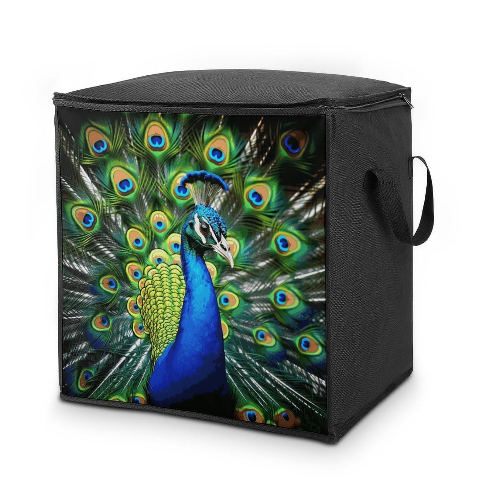 Boîte de rangement domestique grand format en tissu bleu paon
