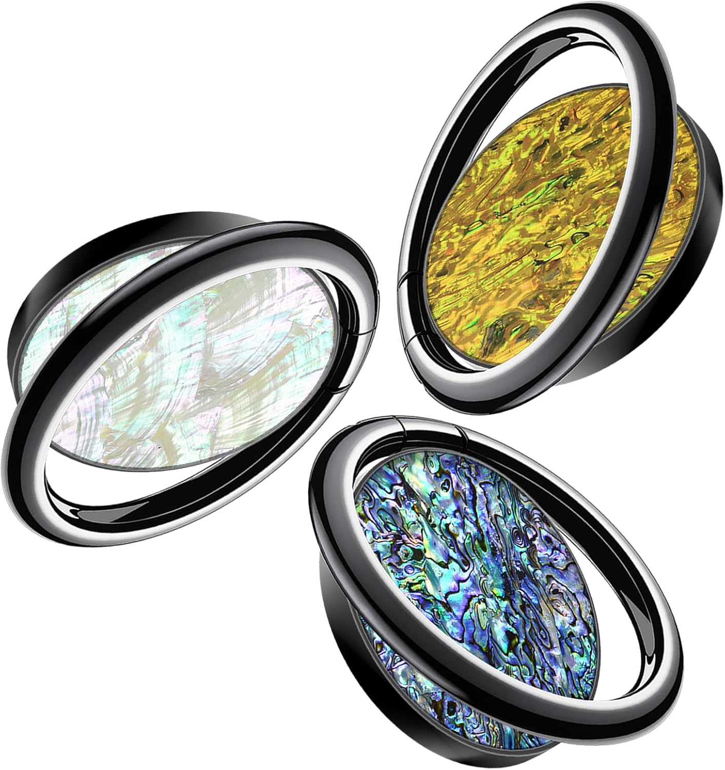 Carveit Cell Phone Ring Holder Finger Stand Metal Grip Hook Phone Kickstand for iPhone 16 Pro Max 12 13 14 15 S25 Ultra S24 S23 Pixel 9-Black-Vibrant+White+Gold [3 Pack]