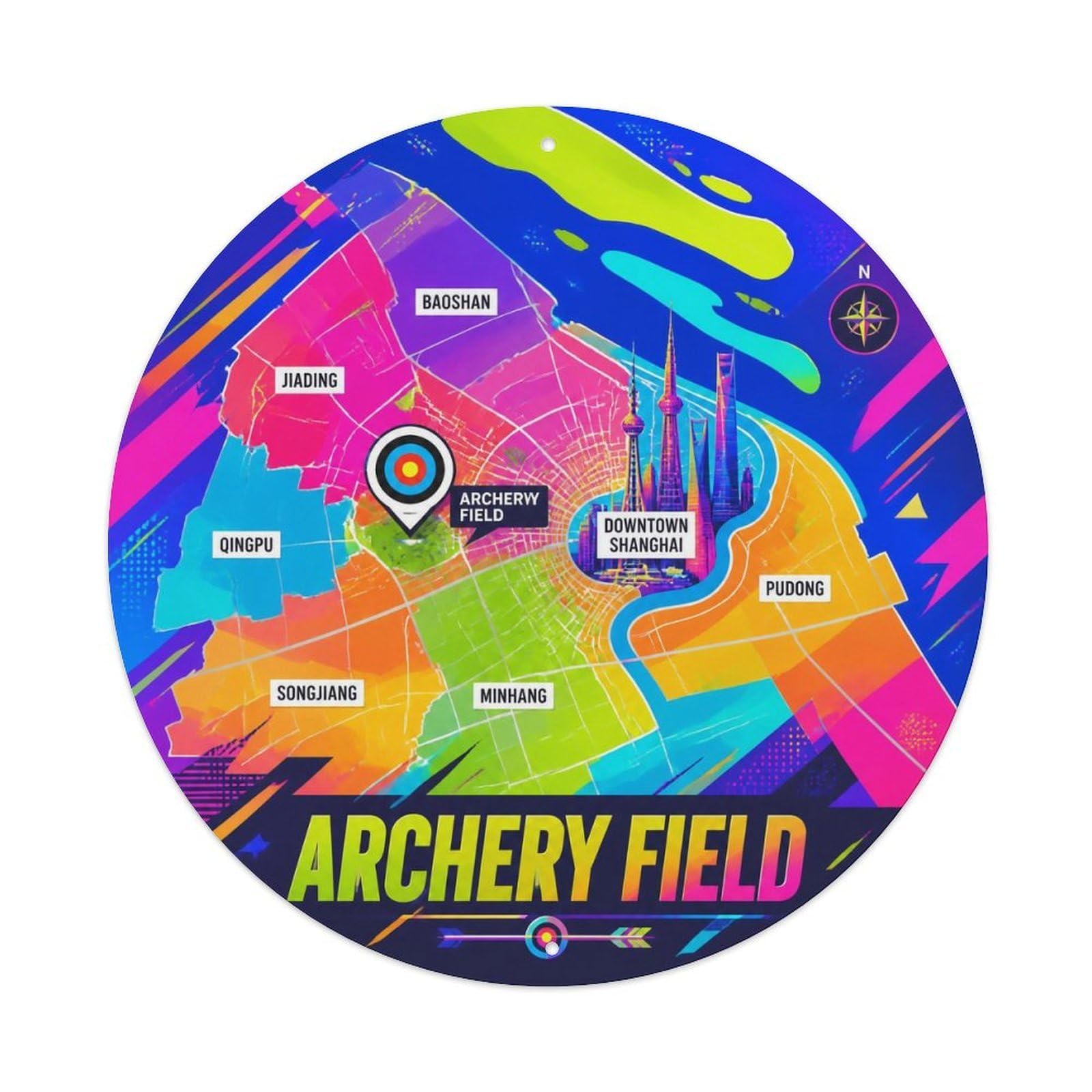 Okngb Style Riverfront Map Shanghai Archery Range Landmark Route Metal Tin Sign Plaque Wall Decor For Cafe, Man Cave, Club Bar, Office, Home Garden Round Metal Poster 8X8inch
