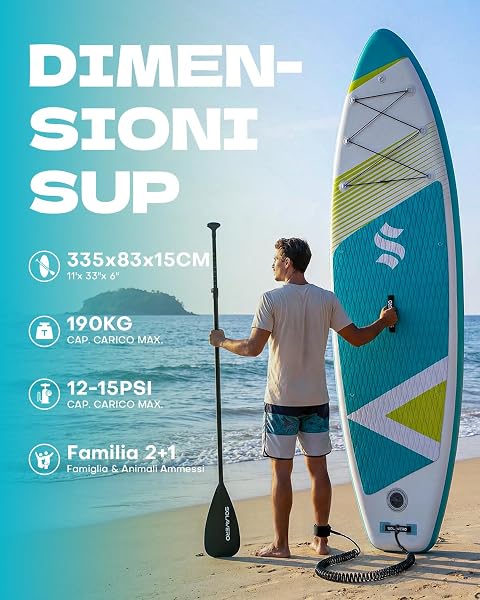 SOLAVERO Tavola da Sup Gonfiabile, 335 x 83 x 15 cm Tavola da Paddle con Antiscivolo EVA, Pagaia Regolabile, 3 Pinne, Surf Gonfiabile per Tutti i Livelli di Abilità, Fino a 200kg - 4