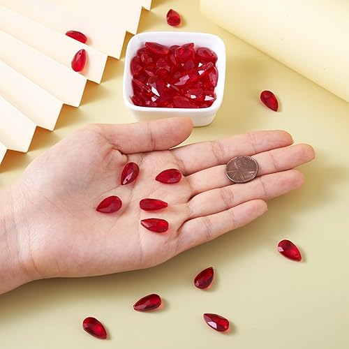 Miniatura 6 de Pandahall - 100 cuentas de cristal de lágrima roja facetadas, colgantes de cristal para pulseras de San Valentín, aretes, collares, fabricación de