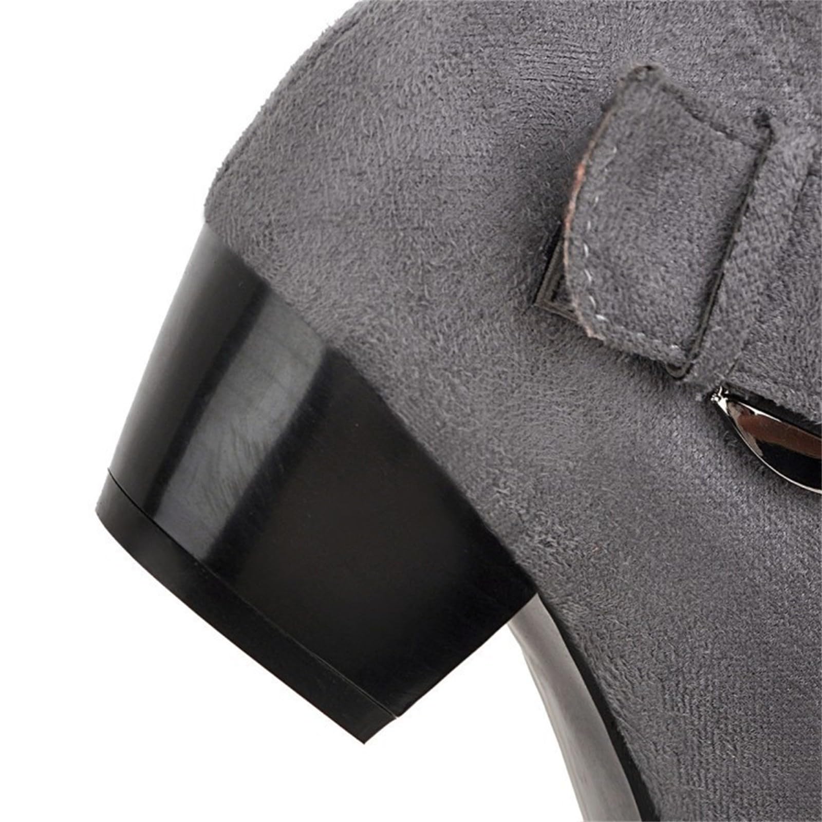 Botas de vaquero para mujer, de ante alto, hasta la rodilla, con tacón de bloque, botas largas con cremallera lateral, botas puntiagudas del oeste con hebilla, gris, 36 EU