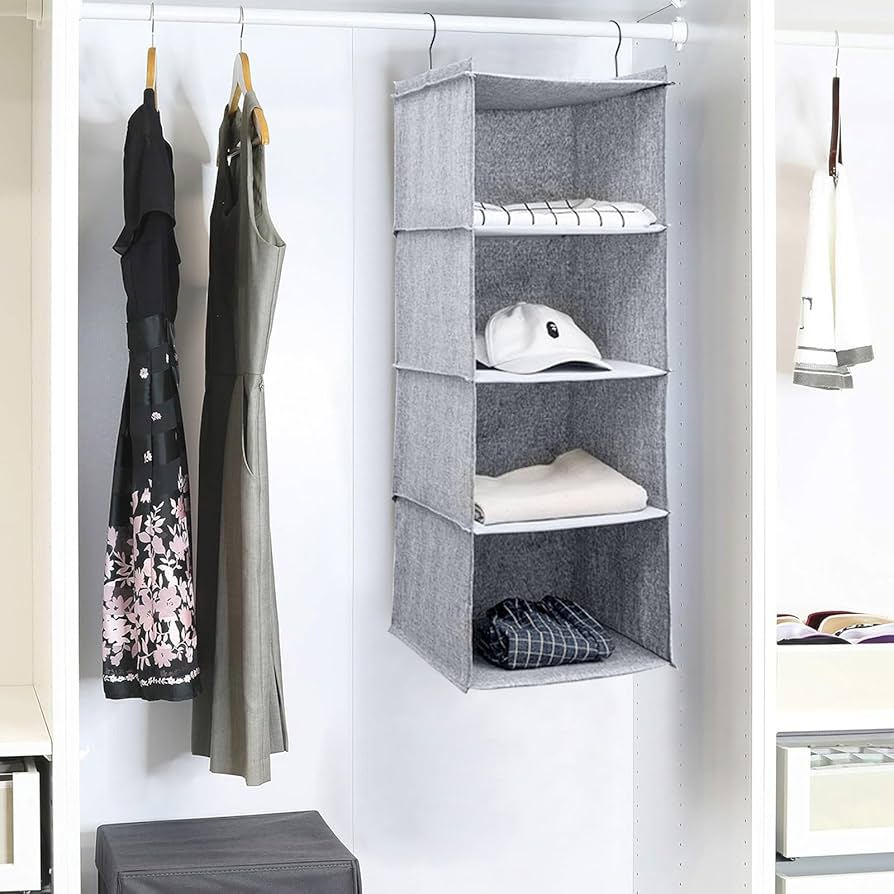 TOPIA HOME 6-Shelf Hanging Closet Organizer, Two Separable 3-Tier Thickened Fabric Hanging Closet Shelves With Mesh Pockets, Collapsible Closet Organizers And Storage Organization, Beige
