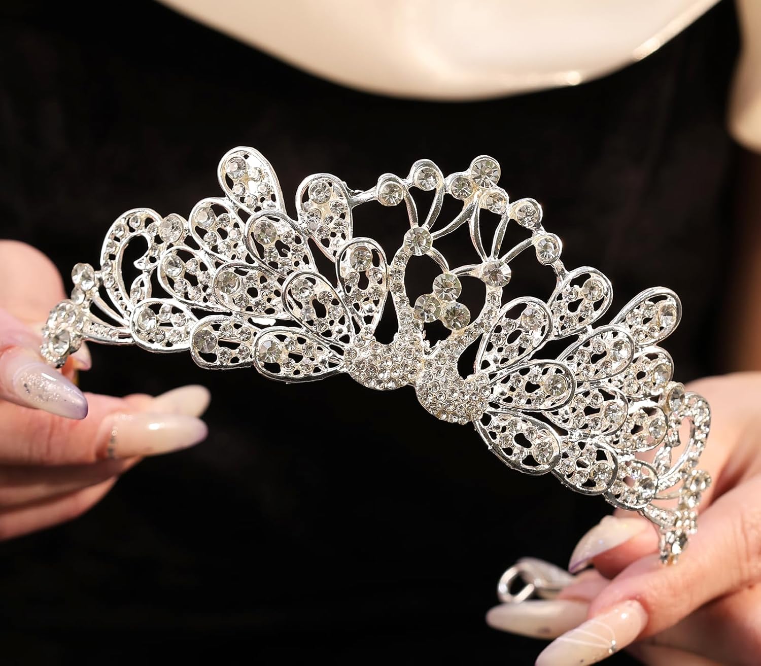 Wedding Crystal Tiara for Women Elegant Bridal Pearl Rhinestone Crown Swan Queen Princess Costume Crown Star Crystal Headpiece Accessory for Cosplay Birthday Party - Image 3