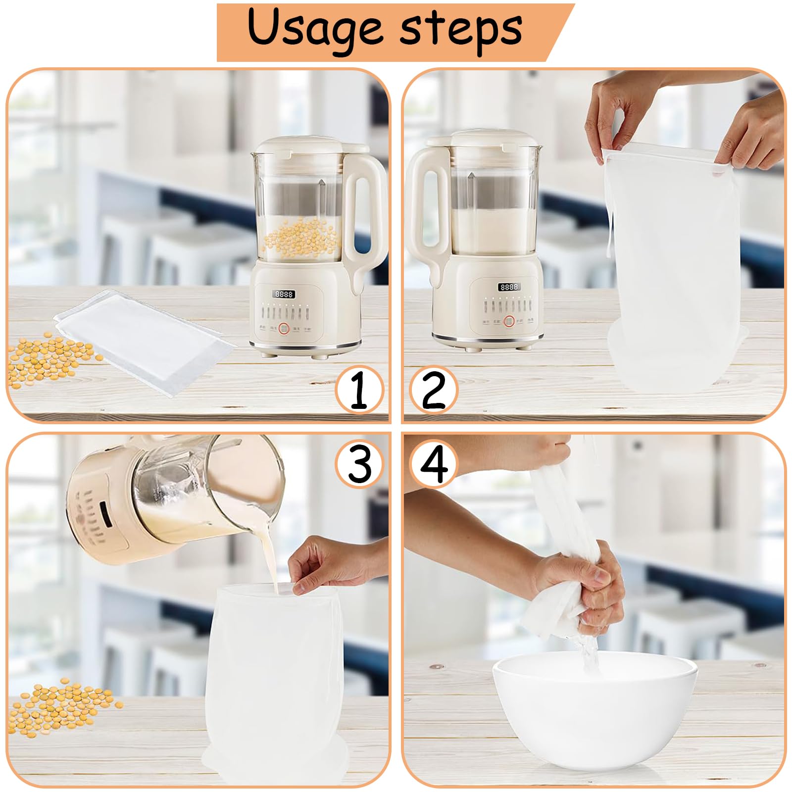 Sacchetti Filtro Per Latte Vegetale - 2 Pezzi Riutilizzabili, 30x30cm, Per Latte Di Mandorle E Noci - Foto 6