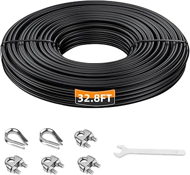 LFJ Gym Cable Pulley Cable Replacement for Pulley Machine Heavy Duty Steel Wire Rope 32.8/65.6/98.4 Ft for Weight Lift Pulley System, Gym Steel Cable, Thick 5mm, TPU Coated