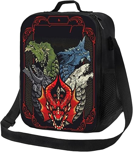 PACLIALL Juego de mazmorras bolsas de almuerzo con diseño de dragones, reutilizable, aislada, bolsa de mano para el trabajo, picnic al aire libre
