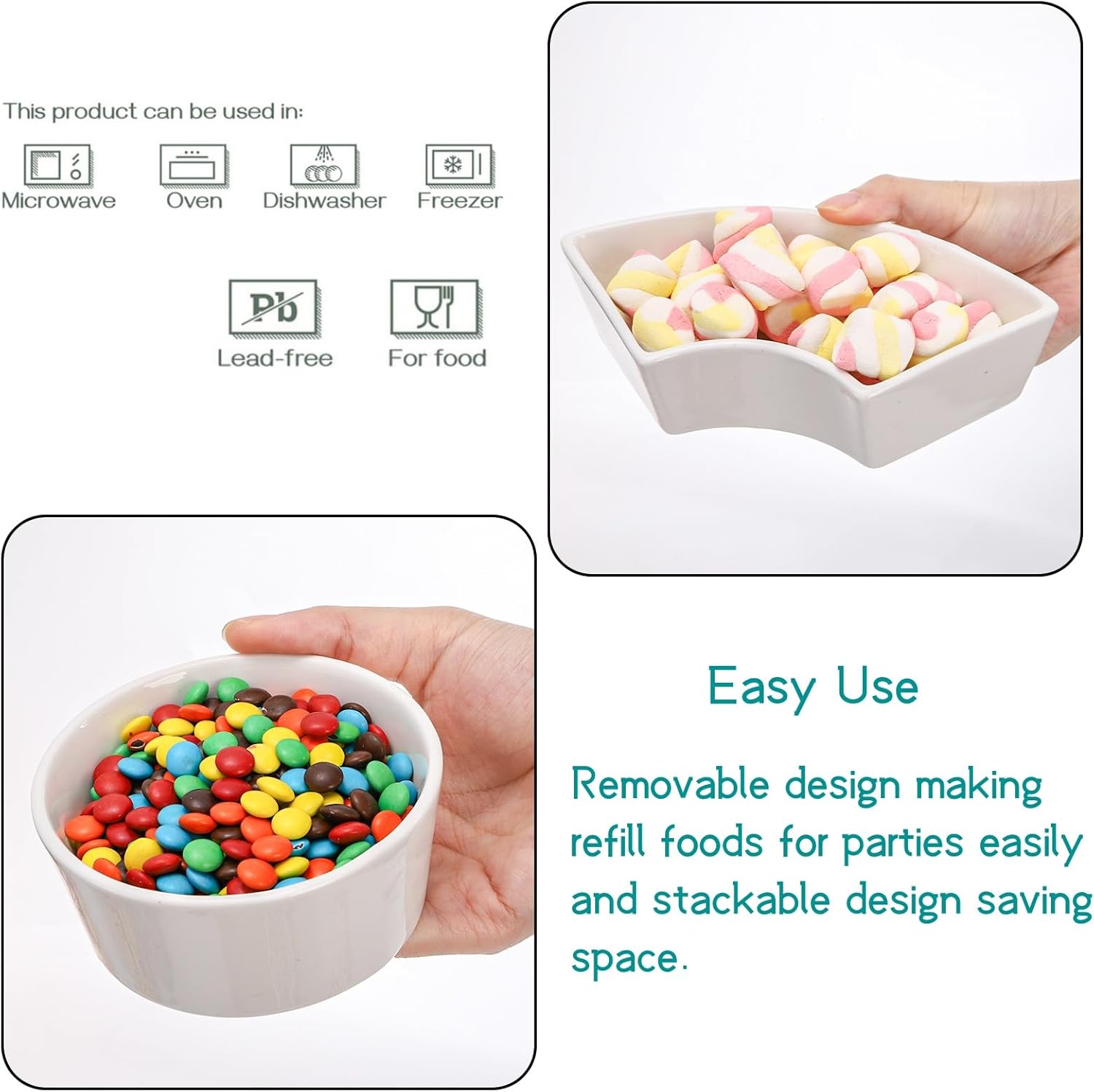 Lyellfe Divided Serving Dish Lazy Susan, 360° Rotatable Porcelain Appetizer Snack Tray Platter for Fruit, Veggies, Candy, Relish Tray for Christmas Thanksgiving Party, 5 Removable Compartment, White - Image 3