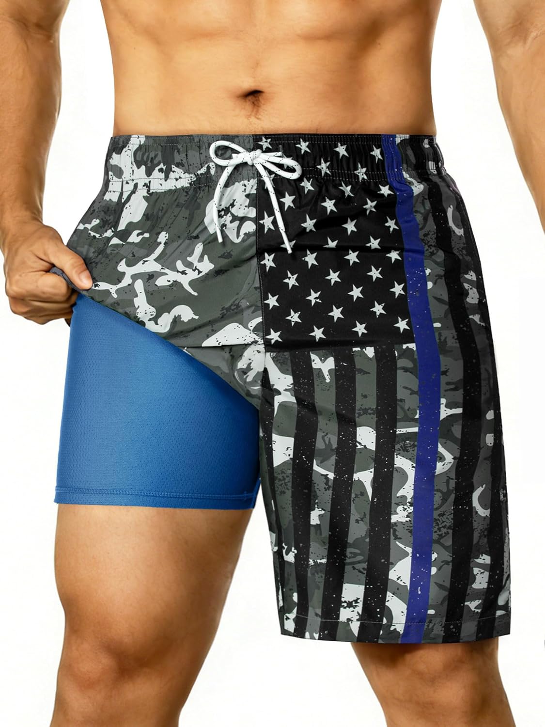 Mens Swim Trunks 9 Inch Long Board Shorts with Compression Liner Quick Dry Beach Bathing Suit Lightweight Pockets