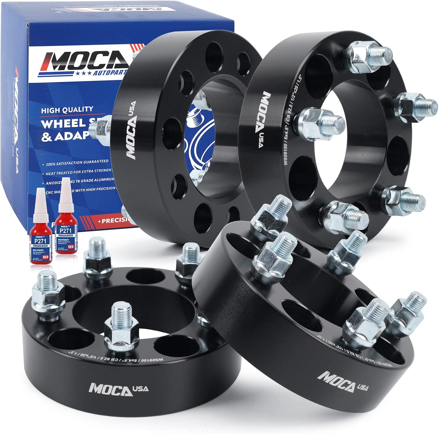 MOCA 4Pcs Hub Centric Wheel Spacers 1.5" Thick, 5x4.5, Hub bore 3.25" fits Jeep Cherokee Wrangler Liberty Grand Cherokee, for Ford Mustang Explorer Ranger Edge Crown Victoria Mach 1 Bronco