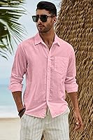 Vista 4 de JMIERR Camisa de vestir de manga larga con botones y lino de algodón para hombre