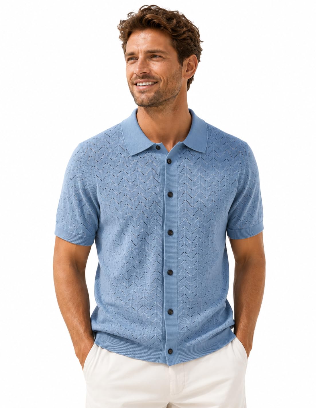 Men Premium Quiet Luxury Knit Polo Shirt - Textured Button Down Short Sleeve Casual Knitted T-Shirt-image-20