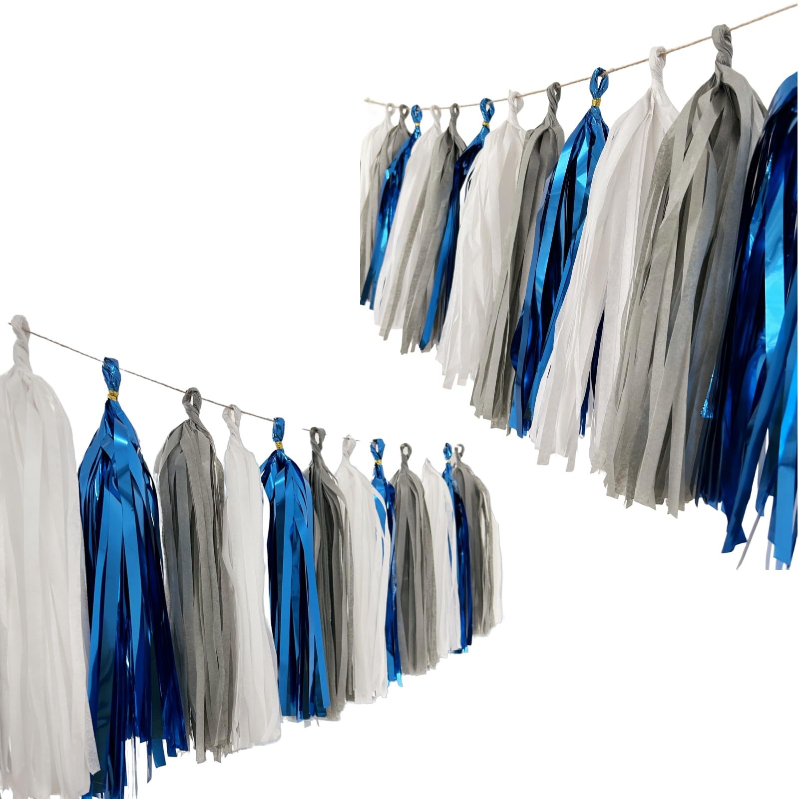 Generic 15PCS DIY Tissue Tassel Garland Kit Kraft Blue Party Streamers Bunting Banner Backdrop for Graduation Engagement Centerpieces Table Decorations, Blue,grey,white