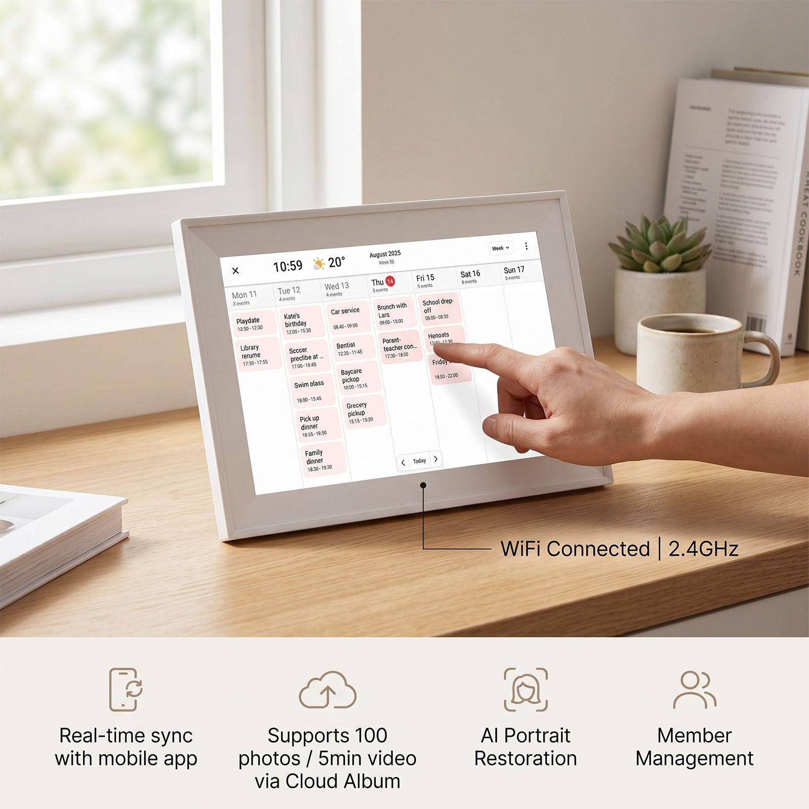 Calendario Digitale da 10,1 Pollici Smart Home Planner HD Touch Screen Organizzatore Elettronico per la Famiglia con Sincronizzazione WiFi e Album per L'home Office