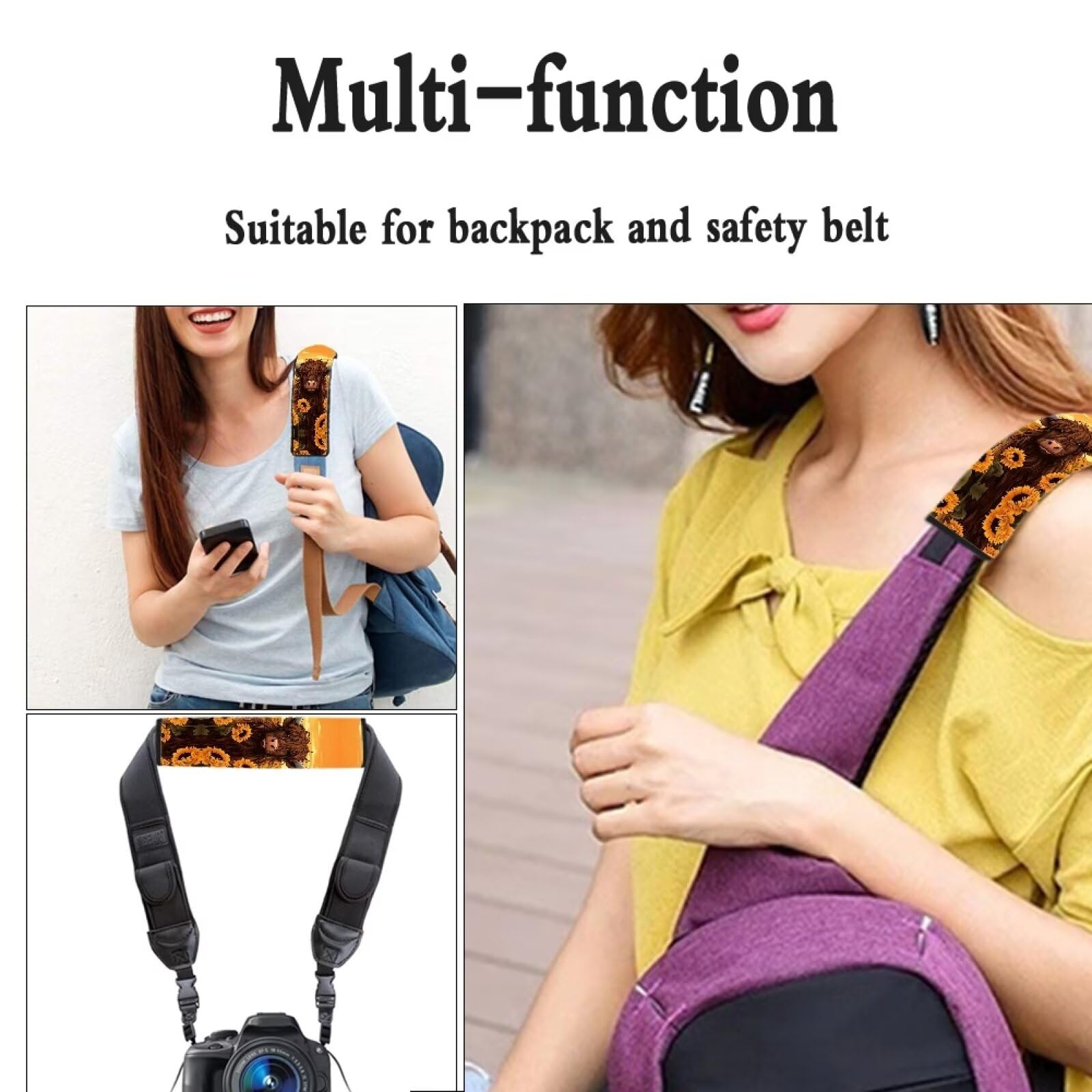 Showudesigns Highland Cow Sunflower Car Seat Belt Covers for Kids Adults Universal Fit Seatbelt Strap Cover Backpack Harness Pads Animal Cattle Flower Car Seatbelt Covers — view 7
