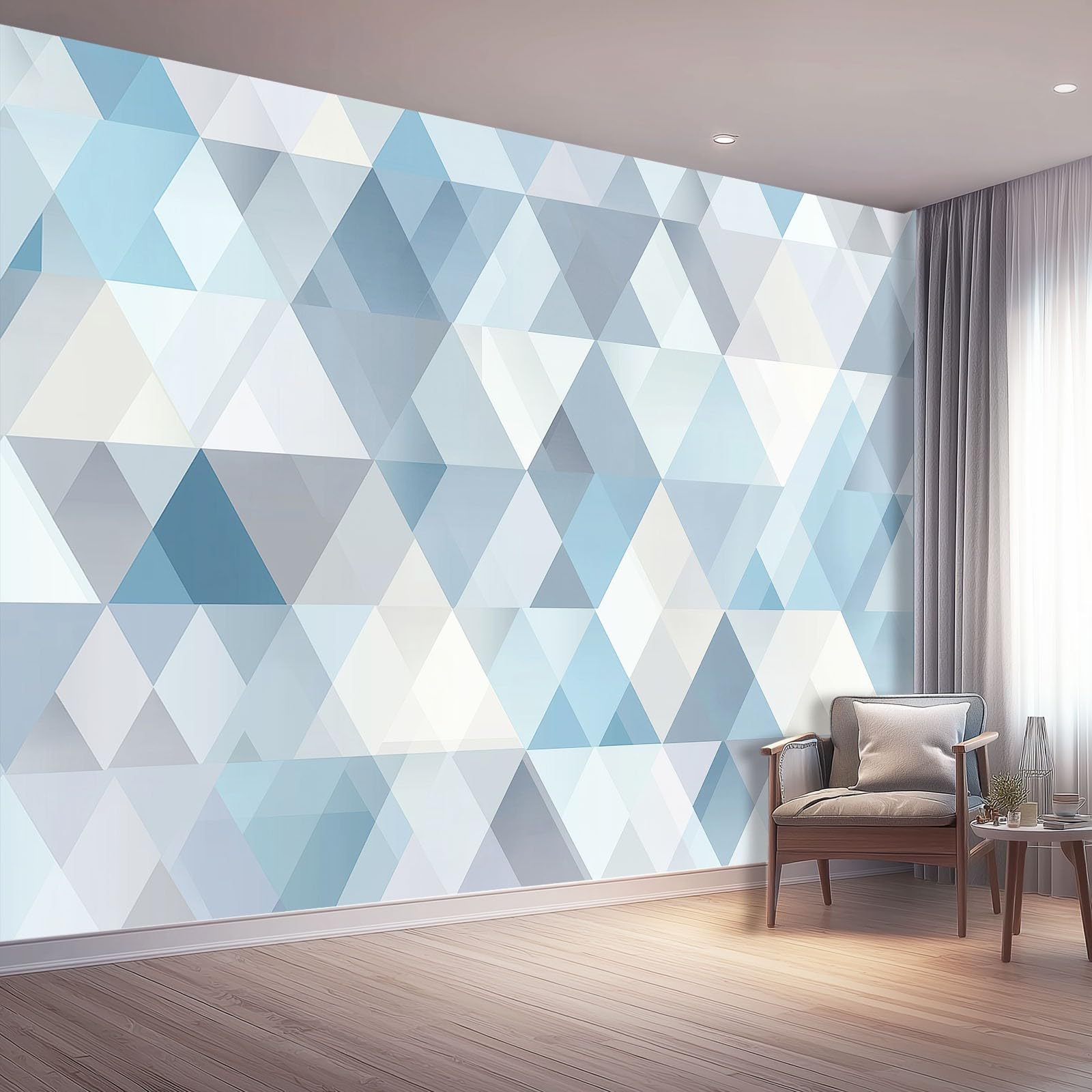Non-Woven Wallpaper Mural,Modern Geometric Pattern Blue Wall Covering for Living Room,200 x 140(WxH) Photo Mural,Professional-Grade Feature Wall Solution