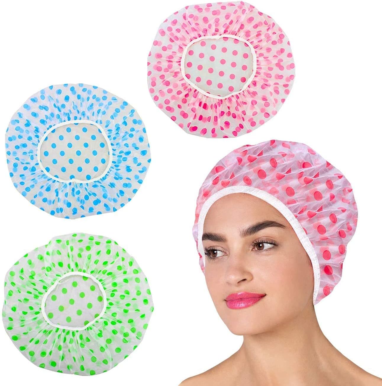 Buransh Waterproof Women Shower Cap Bath Shower Clear Hair Cover Bathing Elastic Free-Size Reusable for Homes, Spas, Salons, Beauty Parlors (Pack of 2)
