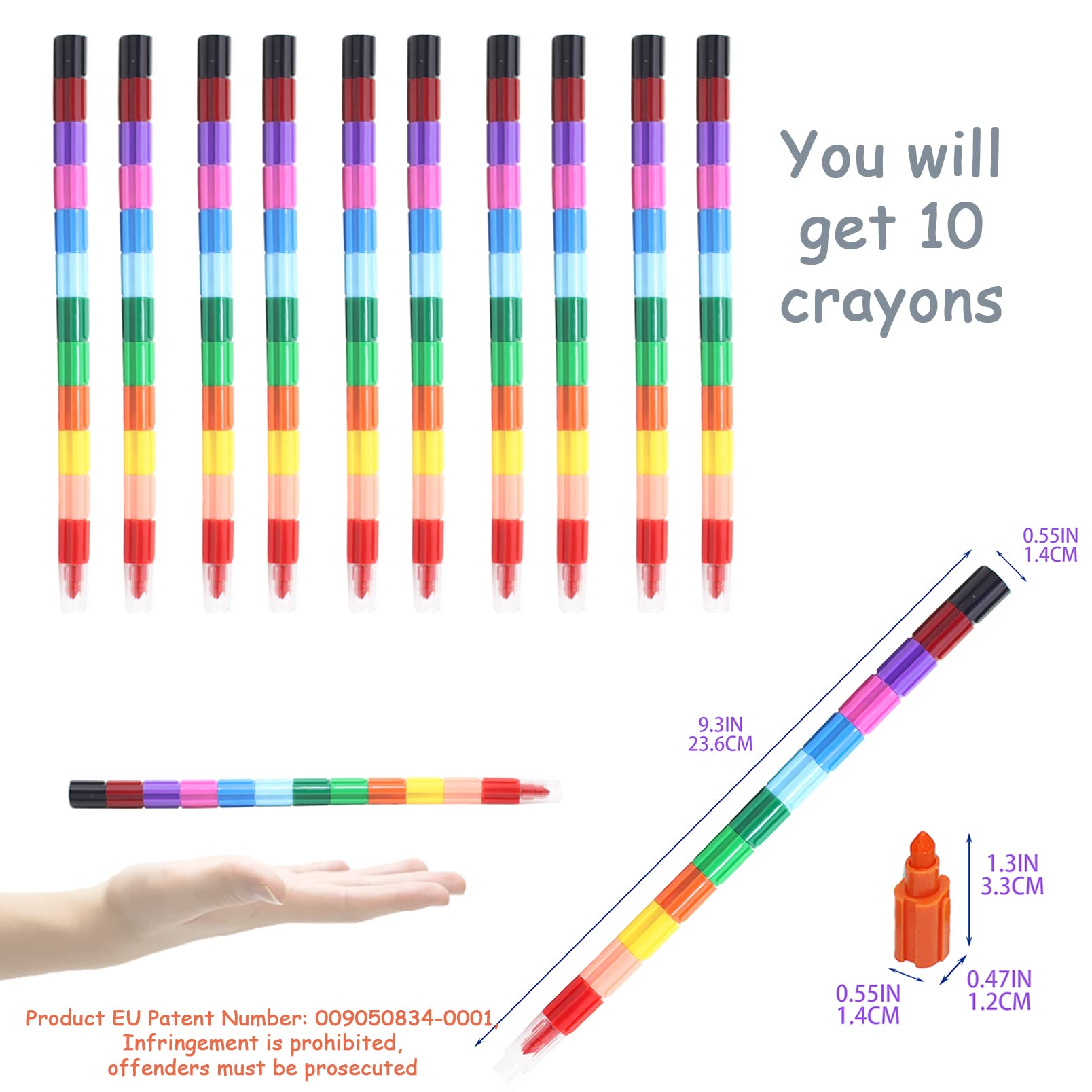 ICEPAPA, 10 PCS Pastelli per Bambini impilabili, Pastelli a cera 12 colori assemblabili e deformabili, ideali come cancelleria creativa o gadget compleanno bambini