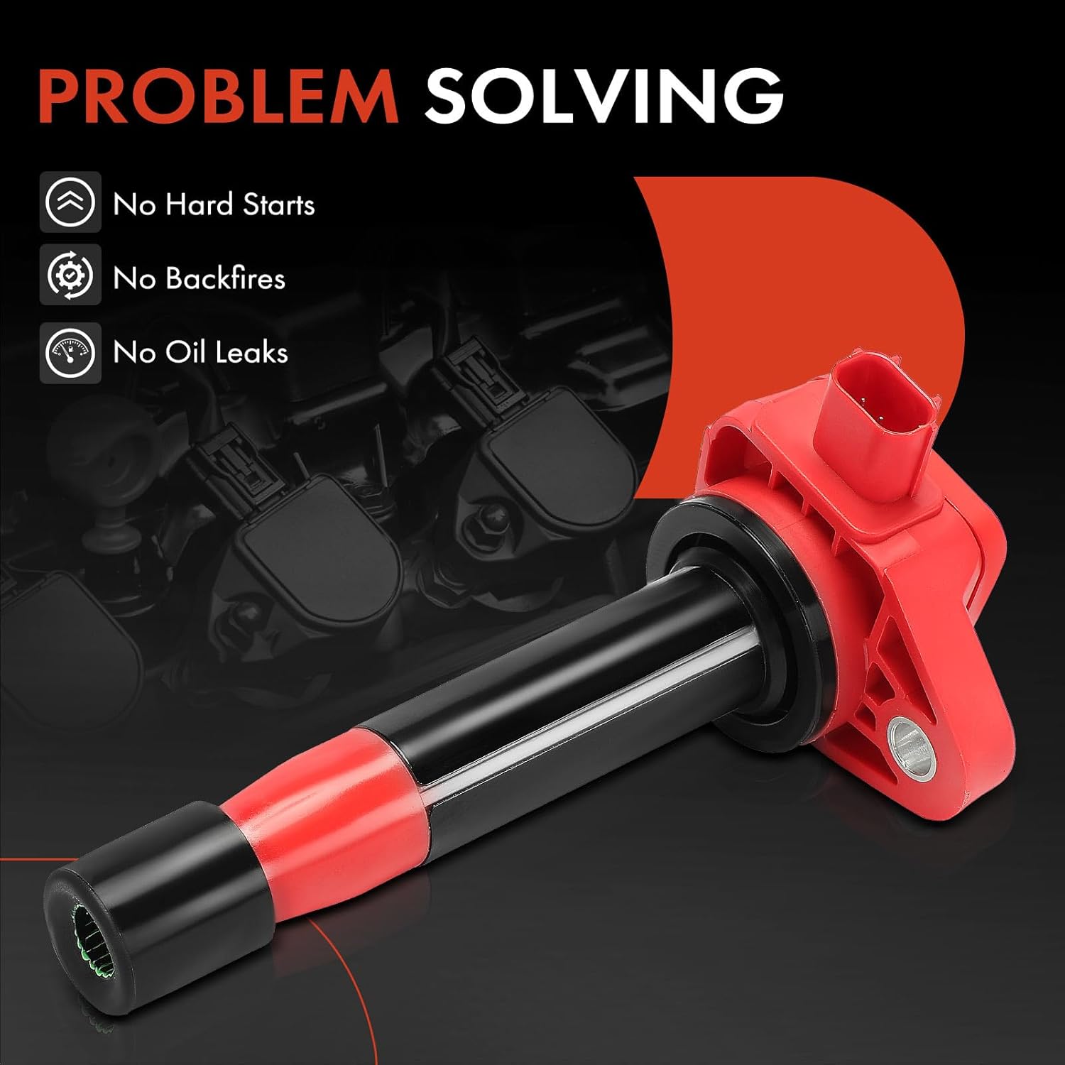 A-Premium (Red) Engine Ignition Coil Pack Compatible with Honda Accord 2008-2012, Accord Crosstour 2010-2011, Pilot, Odyssey, Ridgeline, Crosstour & Acura MDX, RDX, TSX, TL, ZDX, RL, 6-PC Set