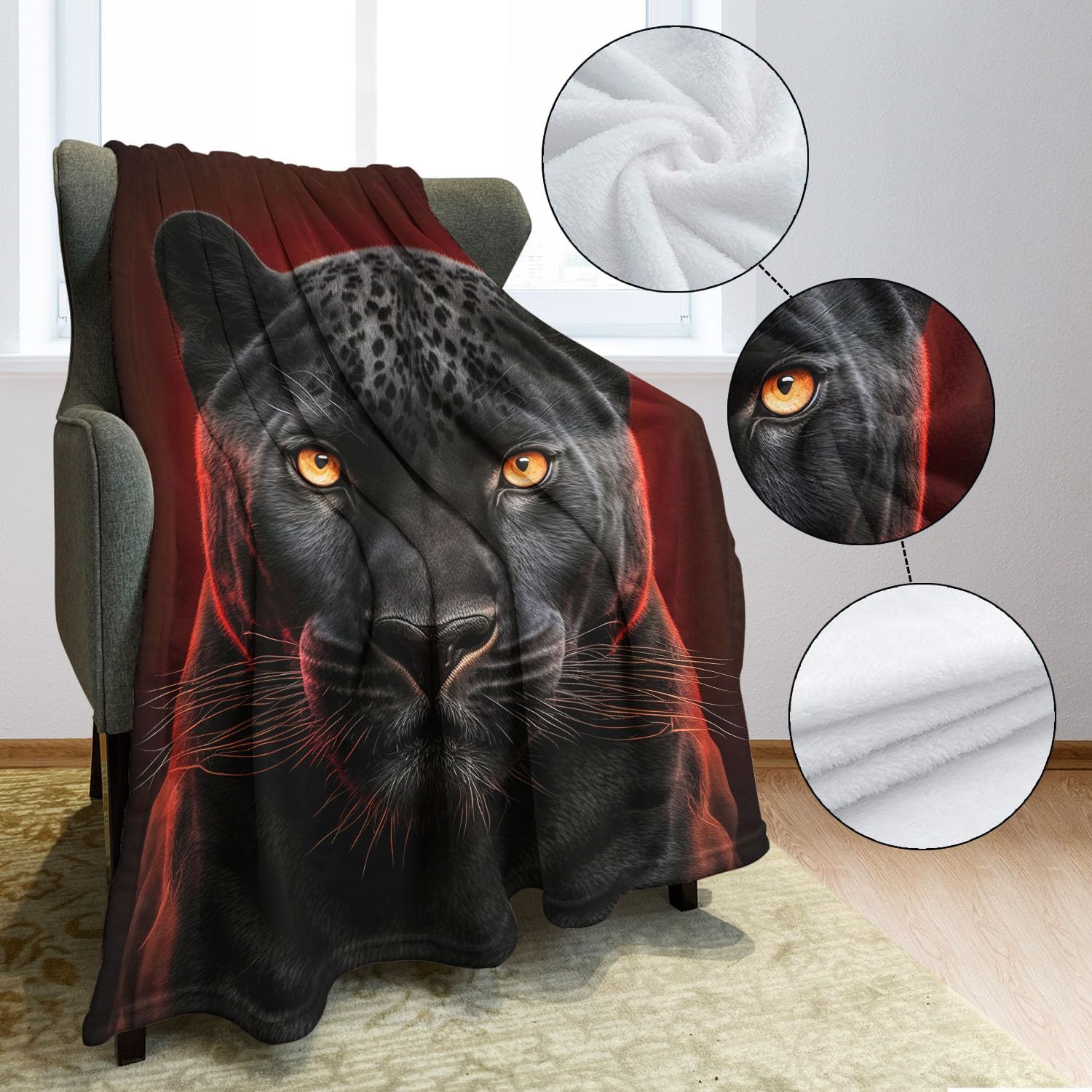 Black Panther Blanket Animal Art Fleece Blanket Soft Fuzzy Plush Throw Blankets for Couch Bed 60"x80"