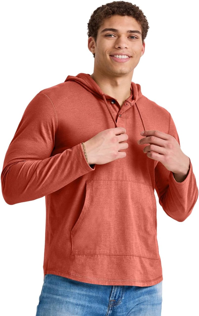 Hanes Men's Originals Tri-blend Jersey Hoodie, T-Shirt Hoodie with Henley Collar