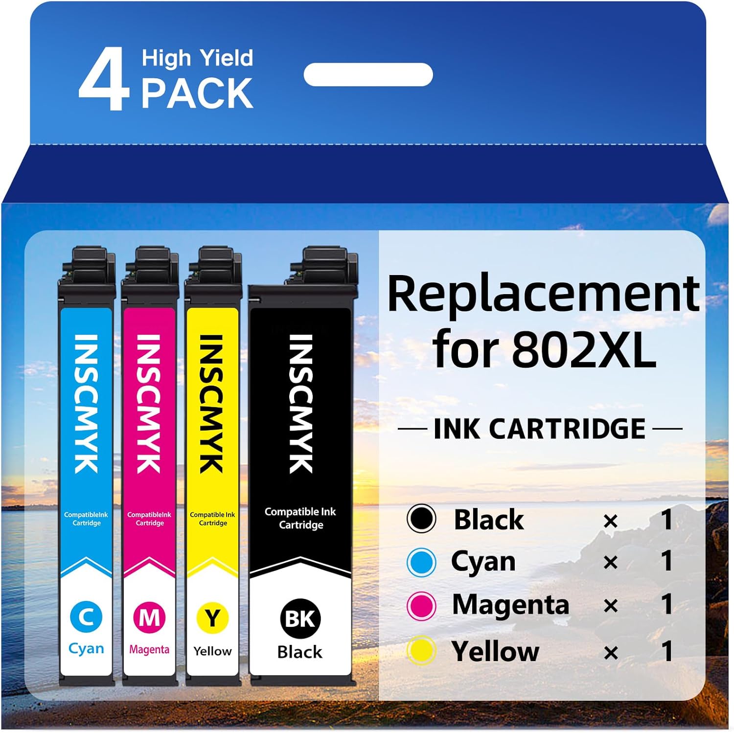 Remanufactured Replacement for 802XL Ink Cartridges for Epson Printer Replacement for Epson 802XL Ink Cartridges for Epson WF-4734 WF-4730 WF-4720 WF-4740 EC-4040 EC-4030 EC-4020 Printer (4 Pack)