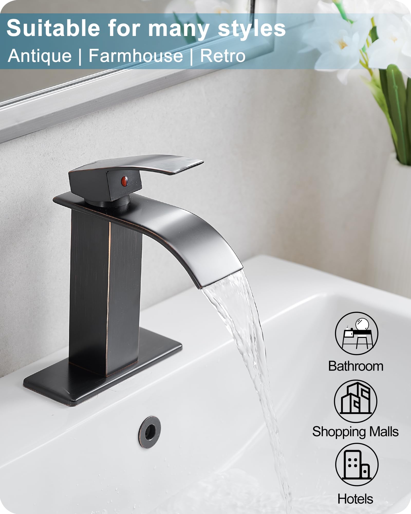 Waterfall Bathroom Faucet Oil Rubbed Bronze Brass 4 Ins Bathroom Faucets One Hole or 3 Hole Single Handle — view 8