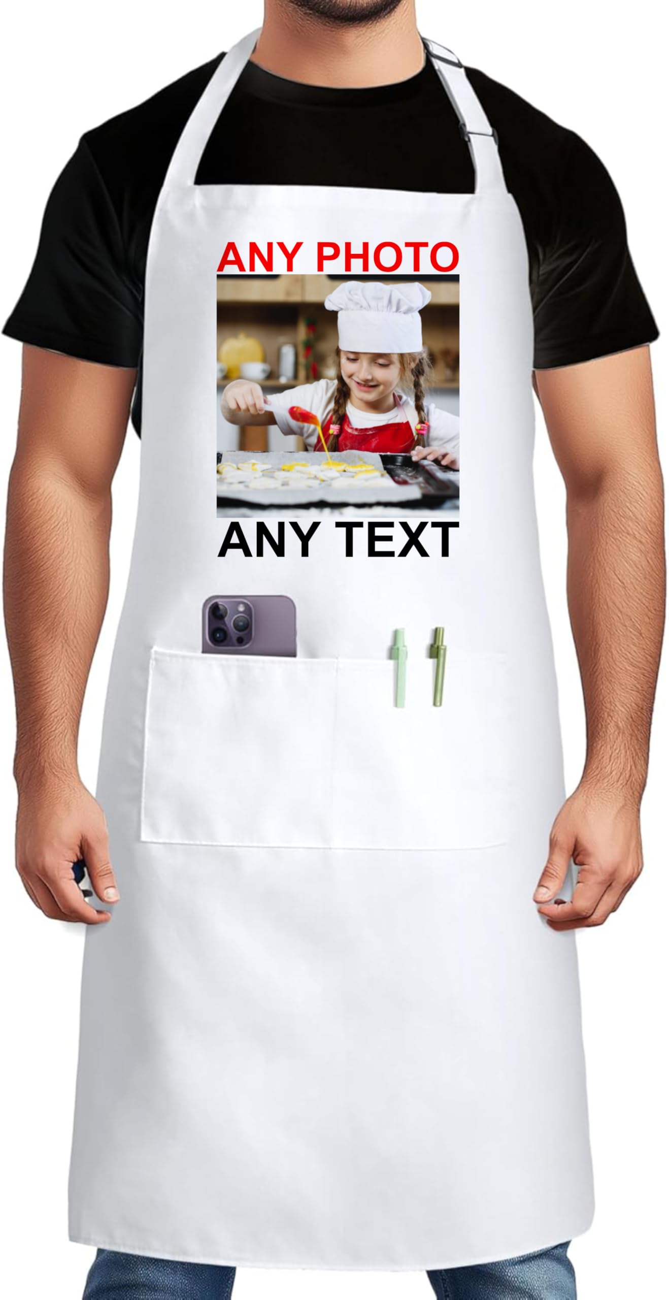 PB TECH Personalised Apron Custom Printed Any Logo Any Text Photo Customise for Home Kitchen, Restaurant, Coffee house, Gift For Mothers Day, Gift For Her, Apron For Women