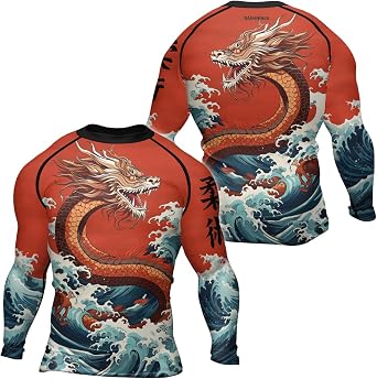 Dragon BJJ Rashguard for Men Long Sleeve Base Layer Compression Shirts - Jiu Jitsu MMA Gym Gi Grappling