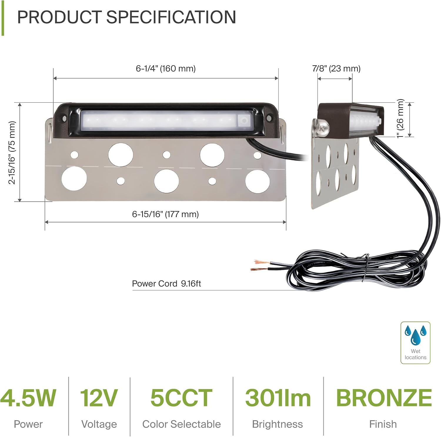 ASD LED 7 Inch Retaining Wall Light Fixture, Hardscape Paver Lighting | 5CCT, Low Voltage, Swivel, Waterproof, ETL Listed | 5W 300LM 2200K-5000K 12V | Landscape Step Illumination | Bronze, 4 Pack
