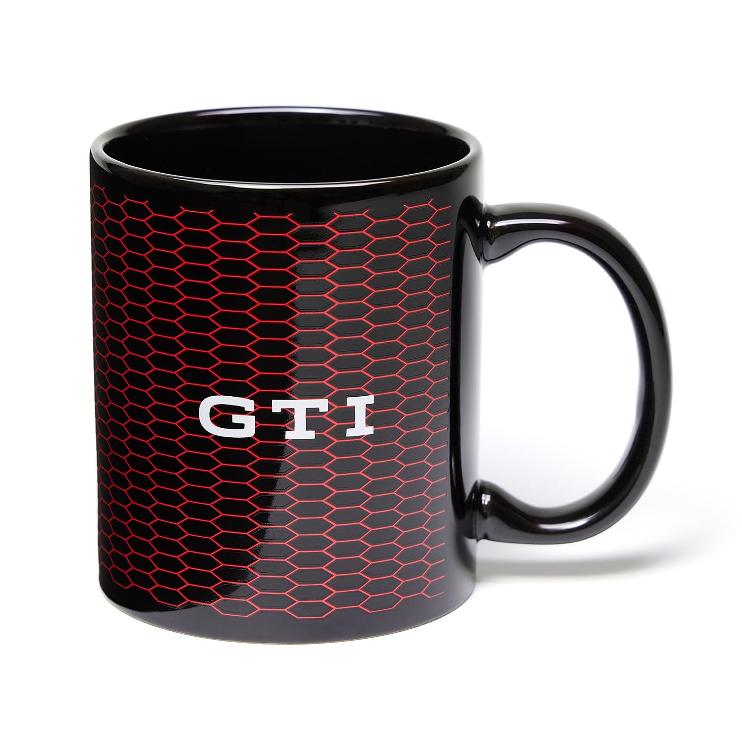 Volkswagen 3A5069601 Mug 300 ml Coffee Cup Ceramic Black with GTI Lettering and Red Honeycomb Pattern