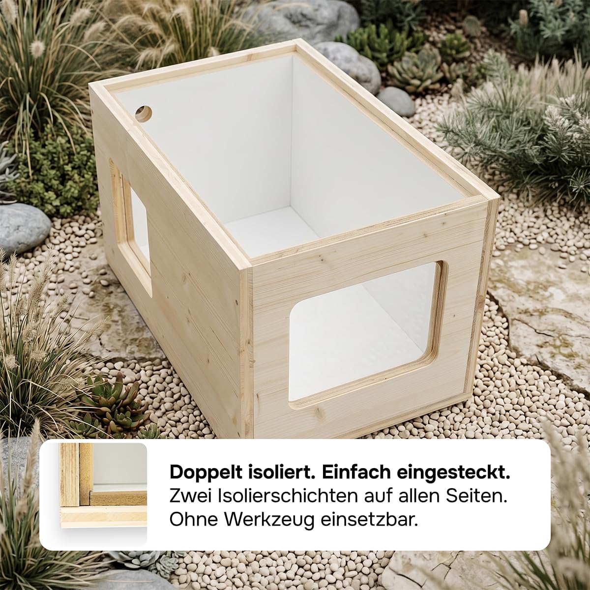 catcabin Katzenhaus für Draußen, Winterfest, Isoliert, Massivholz, Made in Germany, Outdoor Katzenhöhle (ohne Isolierung, Dach Siebdruck, Fichte-Fenster)